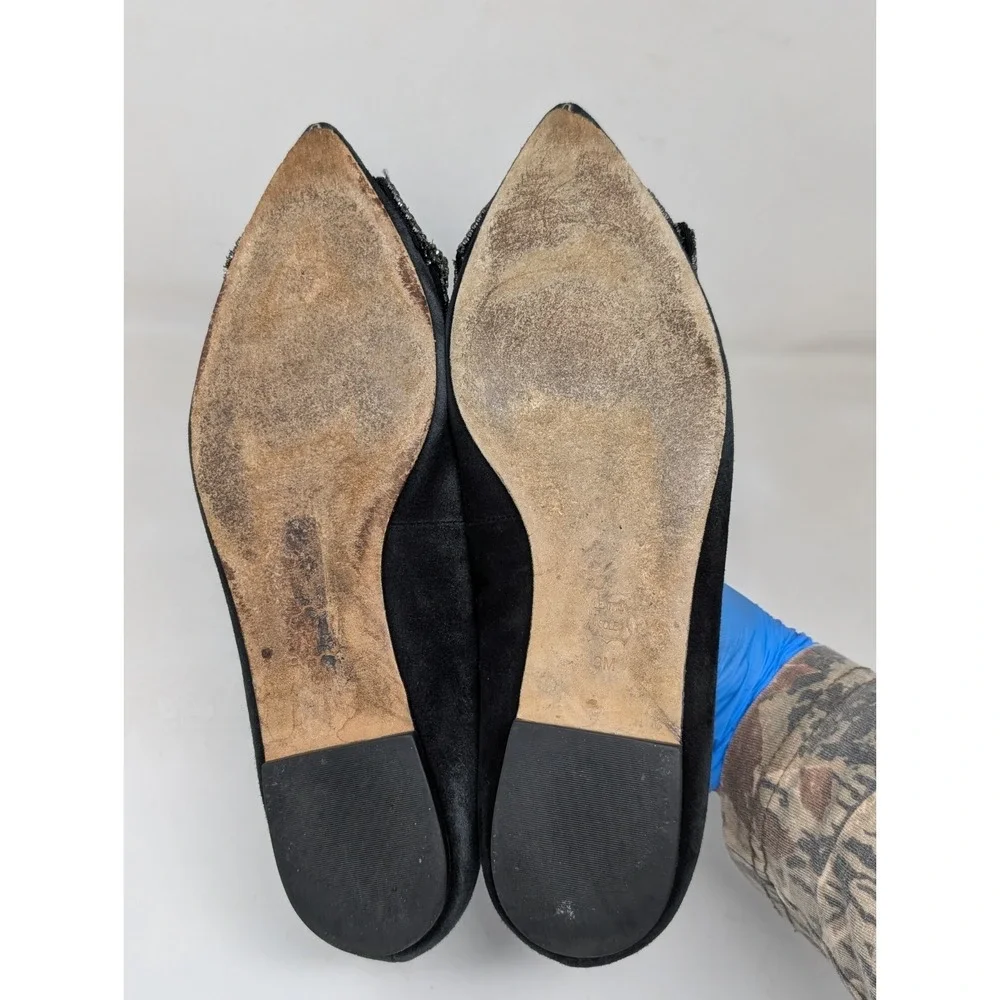 Tory Burch Esme Crystal‎ Rhinestone Bow Flats Black Suede Women's Size 9 M Shoes